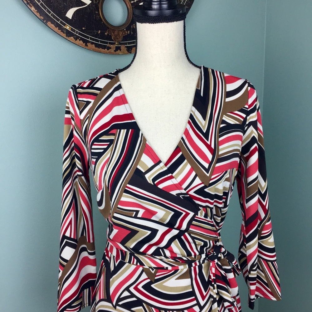LOFT Multicolored Sheath Dress with Bell Sleeves